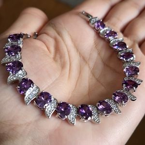New 925 Silver Oval Cut Amethyst Diamond Bracelet for Women with Extender